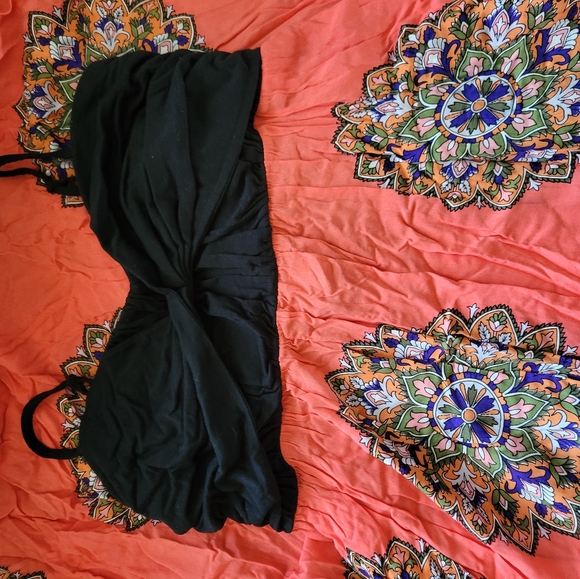 Lilka Anthropoligie Blk/Coral maxi dress large - Picture 2 of 3